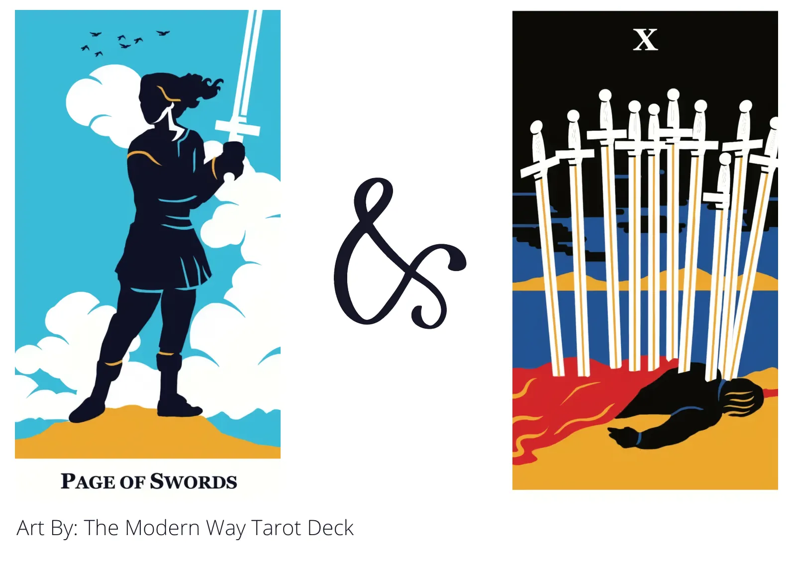 page of swords and ten of swords tarot cards together