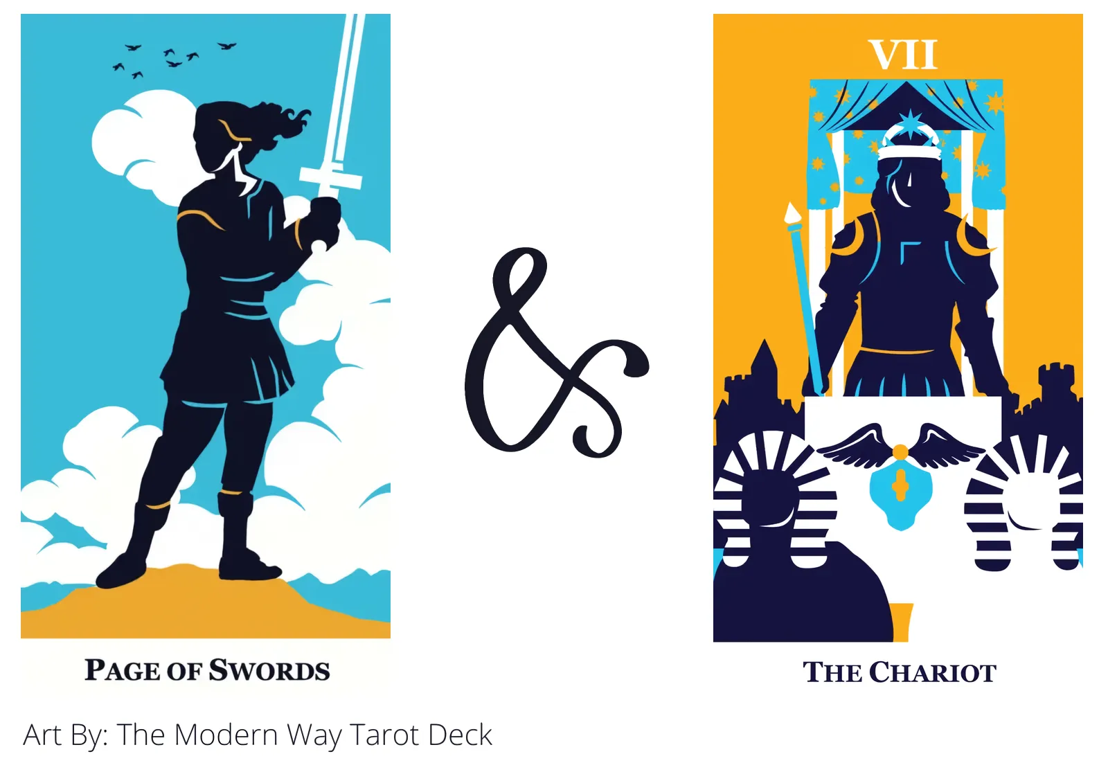 page of swords and the chariot tarot cards together