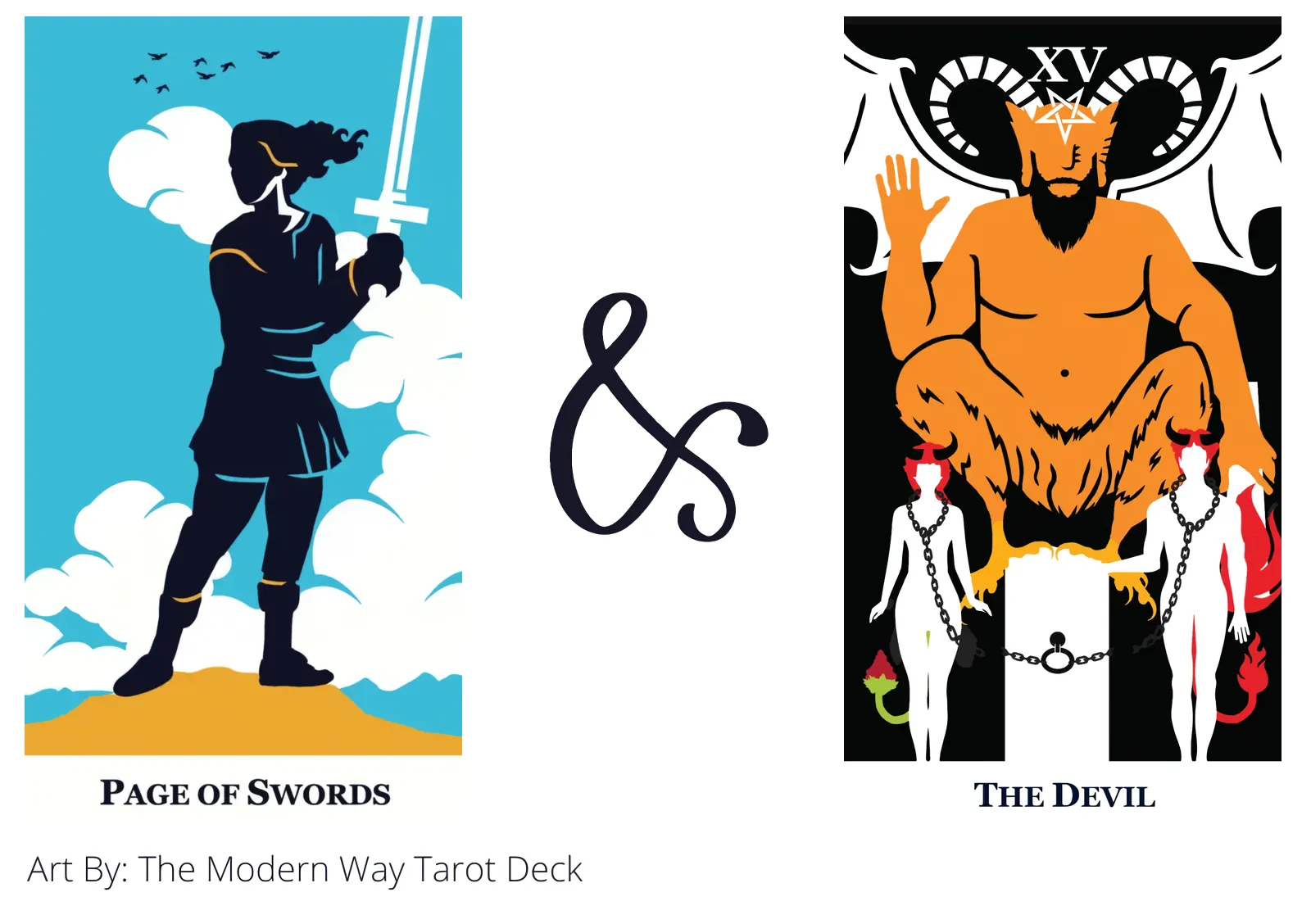 page of swords and the devil tarot cards together