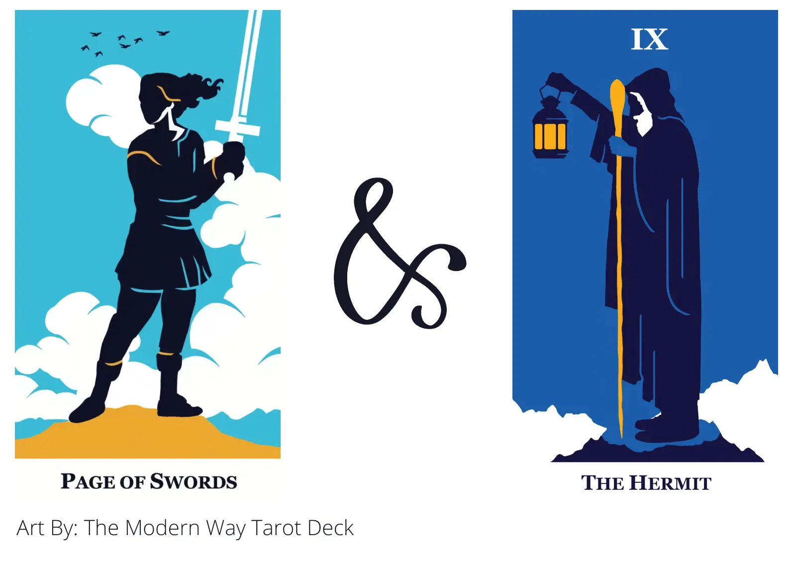page of swords and the hermit tarot cards together
