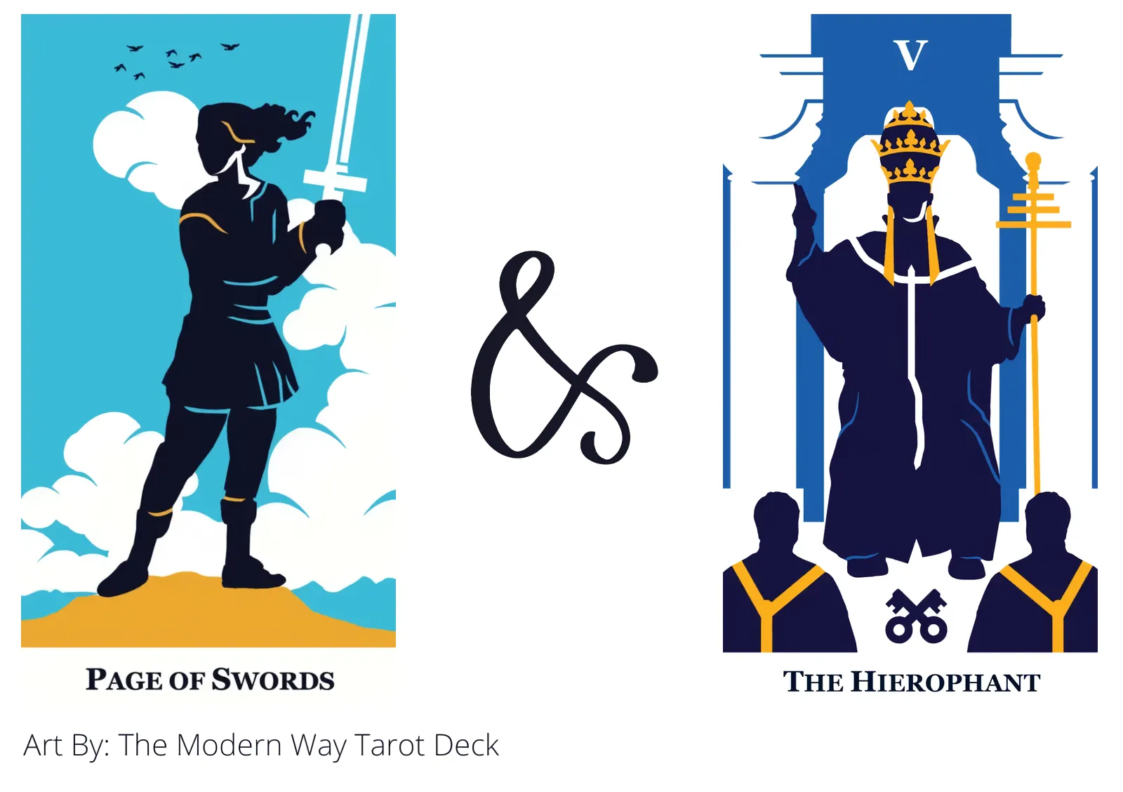 page of swords and the hierophant tarot cards together