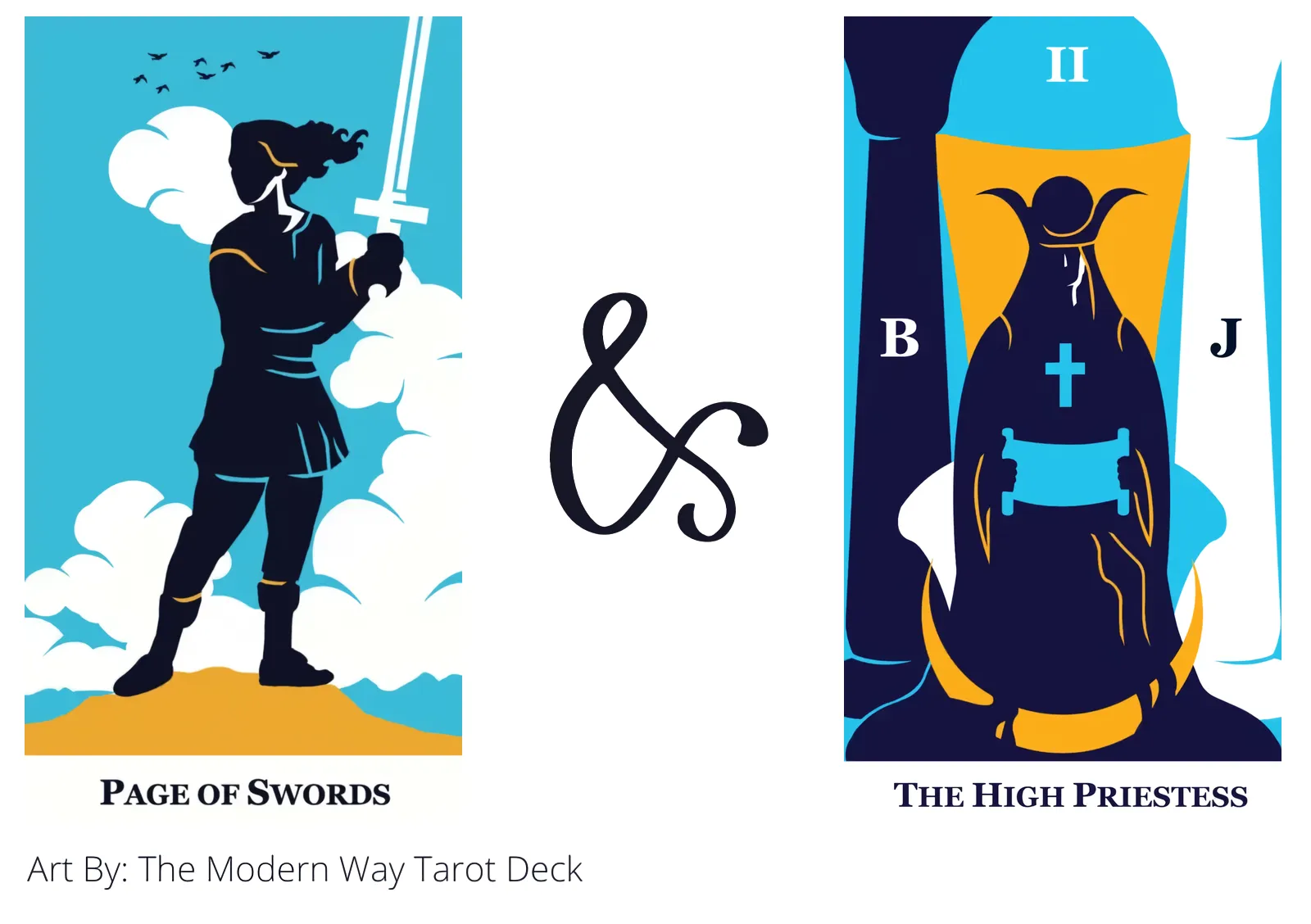 page of swords and the high priestess tarot cards together
