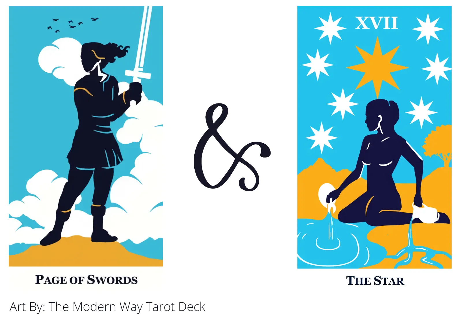 page of swords and the star tarot cards together