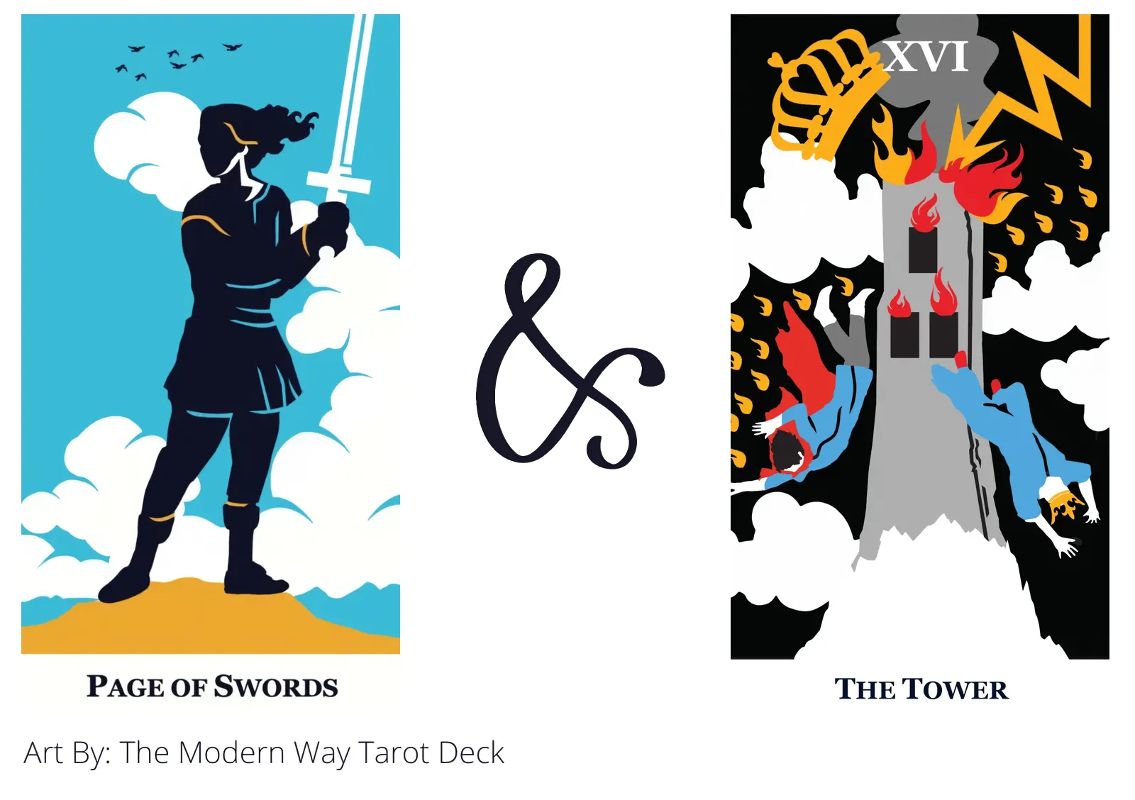 page of swords and the tower tarot cards together