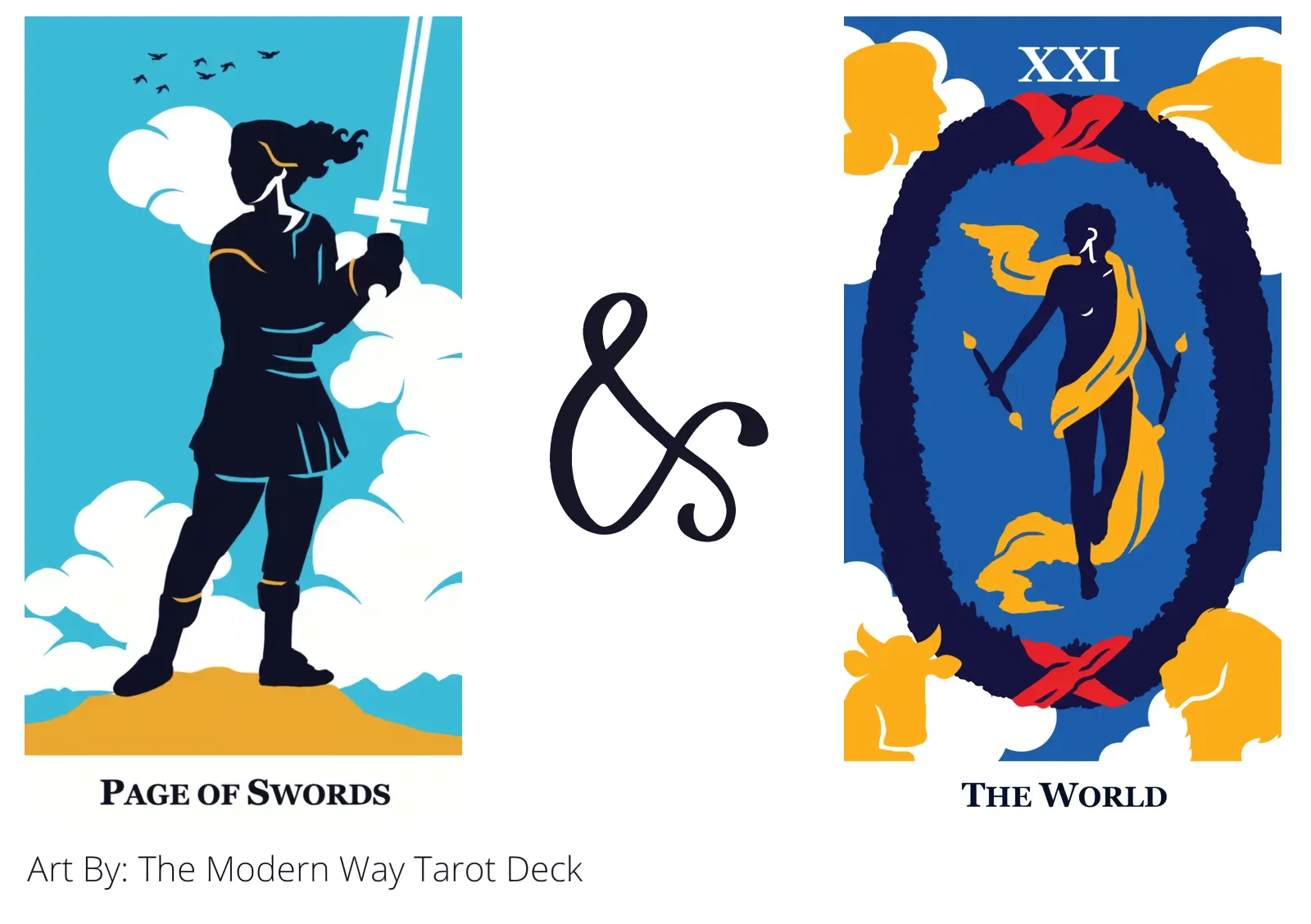 page of swords and the world tarot cards together