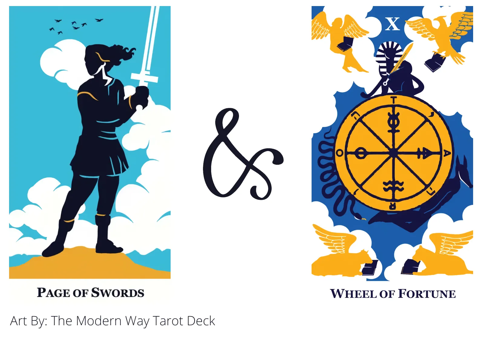 page of swords and wheel of fortune tarot cards together