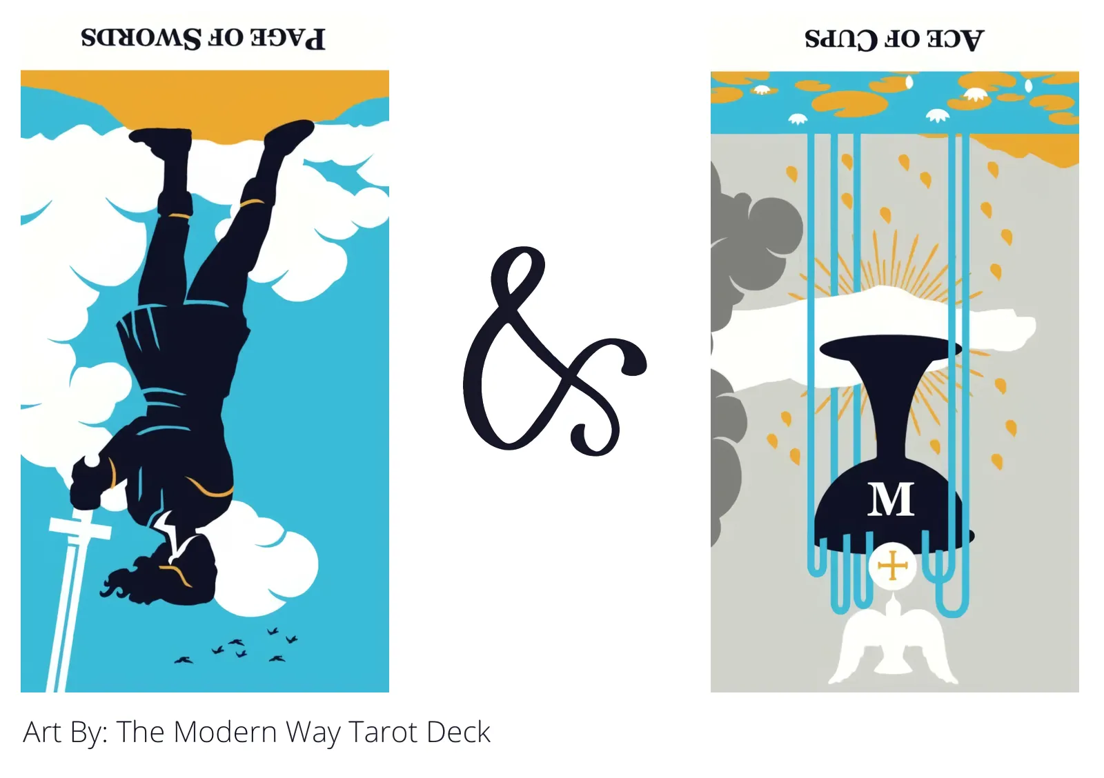 page of swords reversed and ace of cups reversed tarot cards together