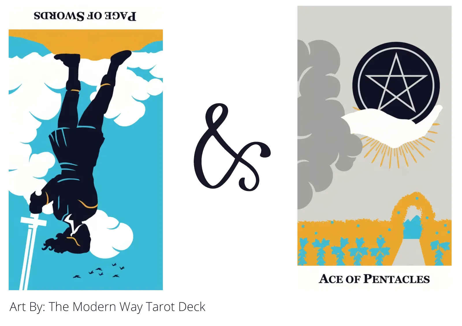 page of swords reversed and ace of pentacles tarot cards together