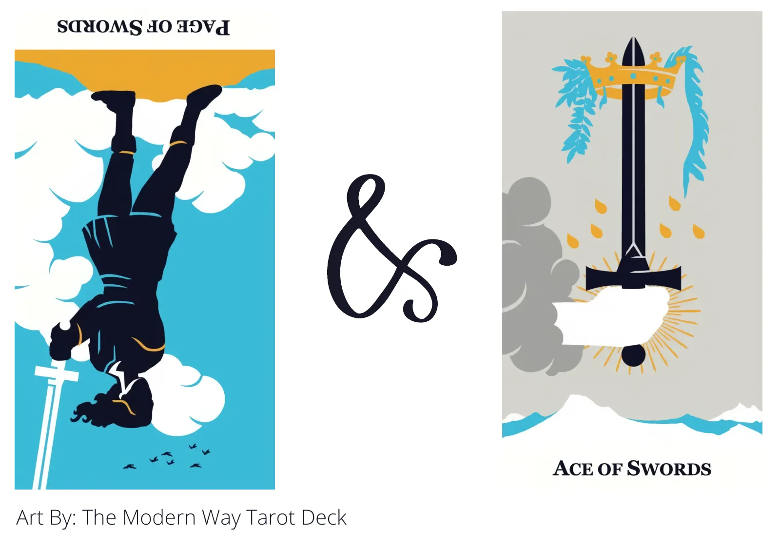 page of swords reversed and ace of swords tarot cards together
