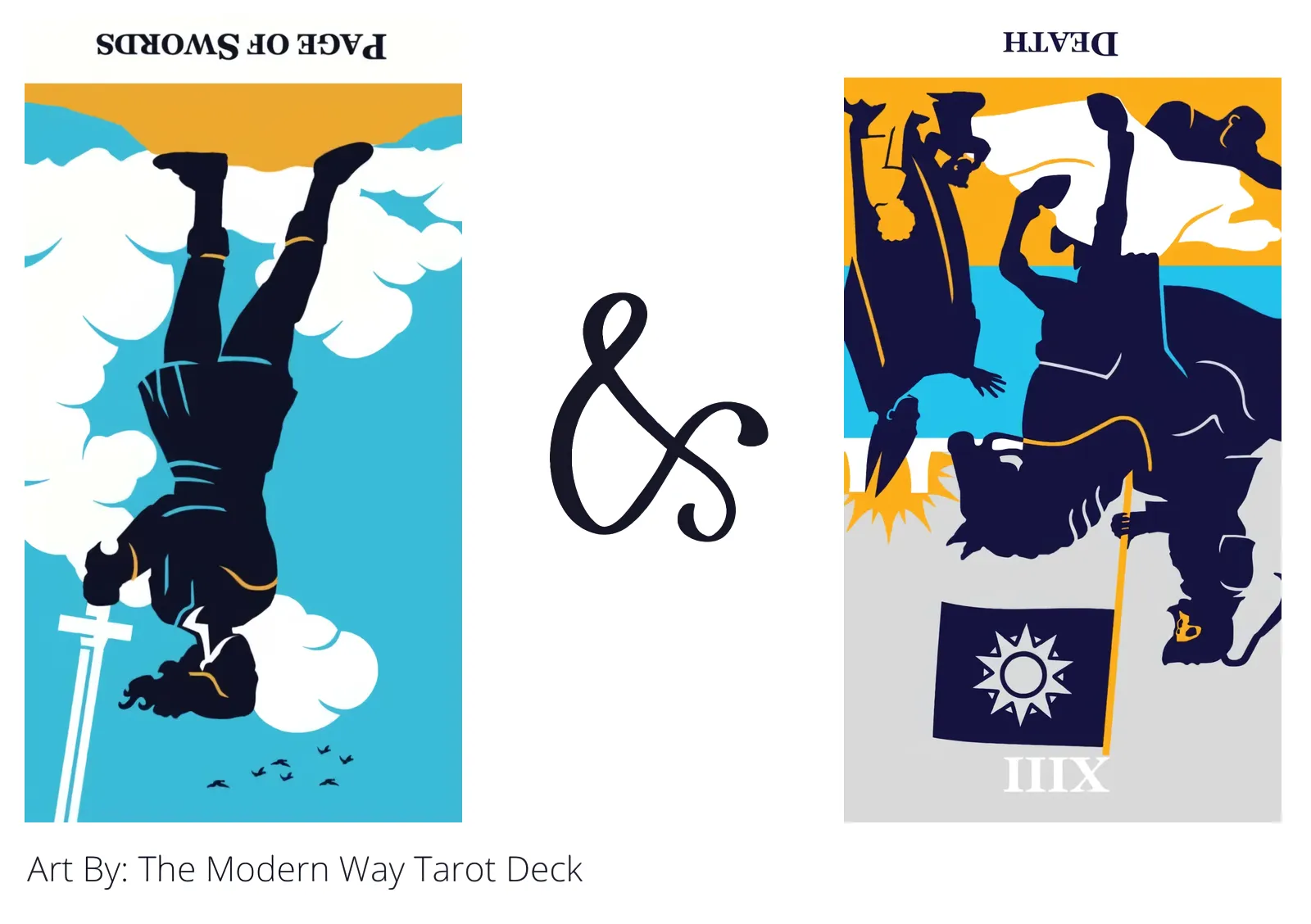 page of swords reversed and death reversed tarot cards together