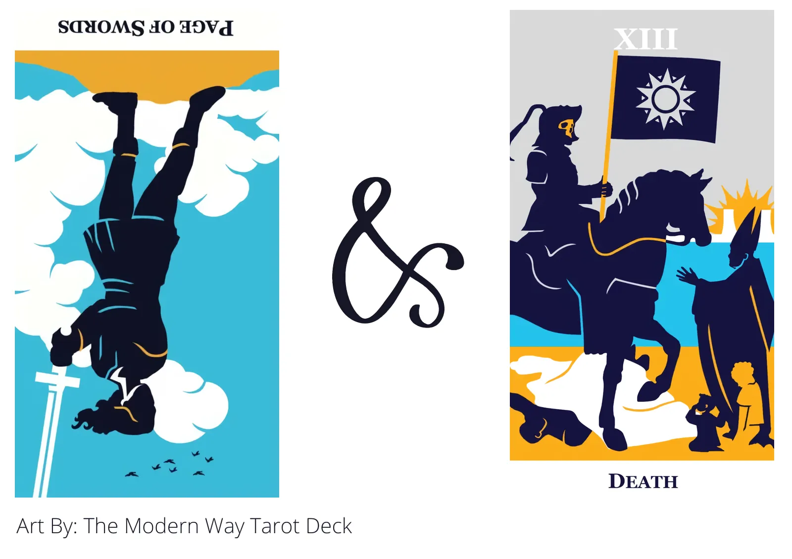 page of swords reversed and death tarot cards together