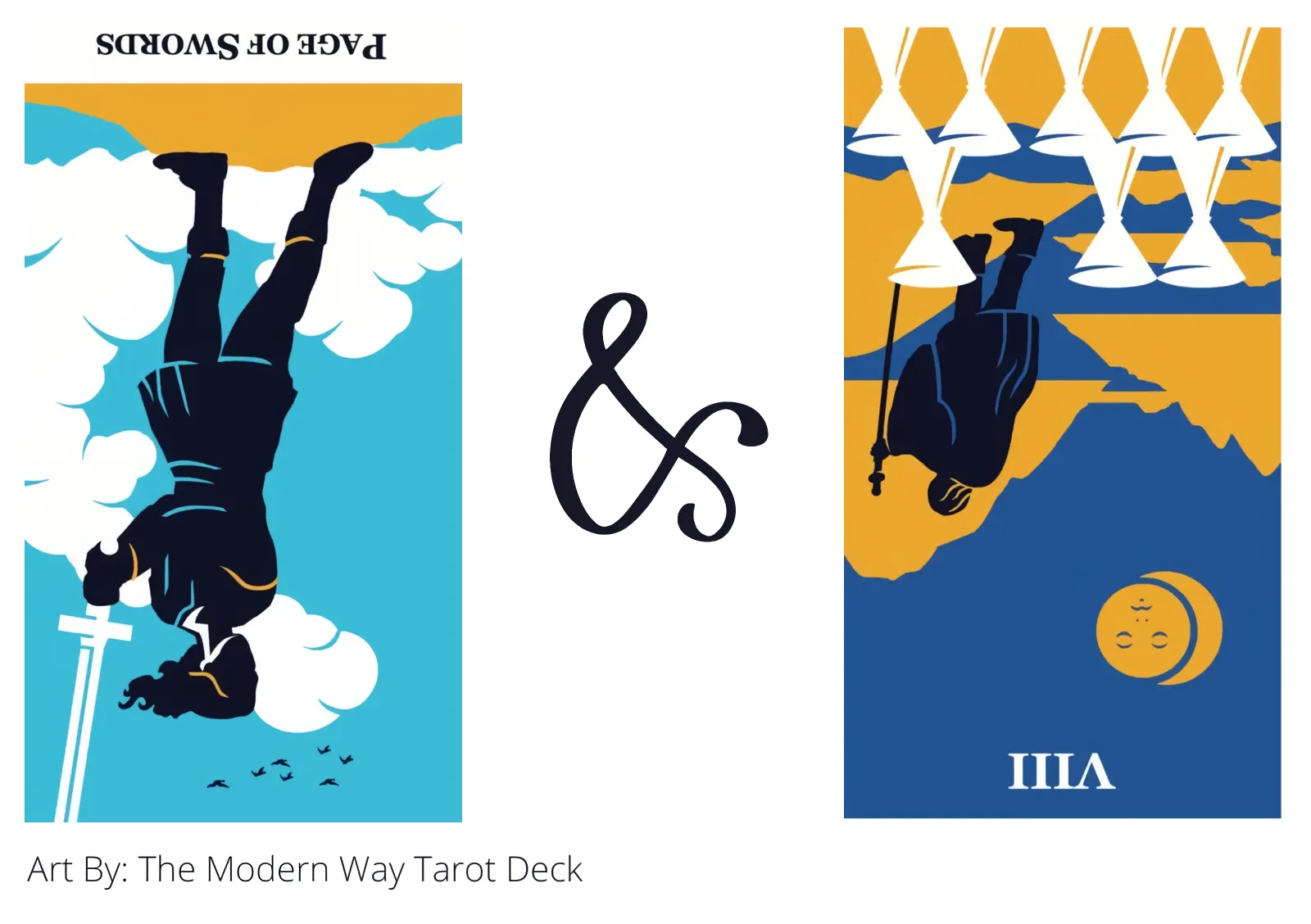 page of swords reversed and eight of cups reversed tarot cards together