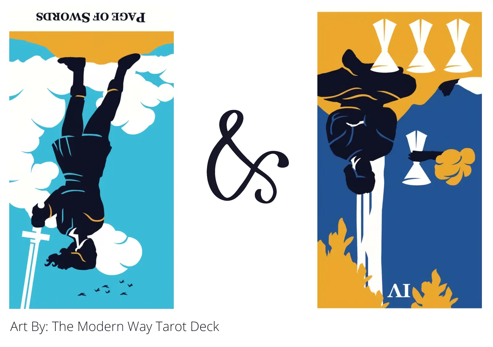 page of swords reversed and four of cups reversed tarot cards together