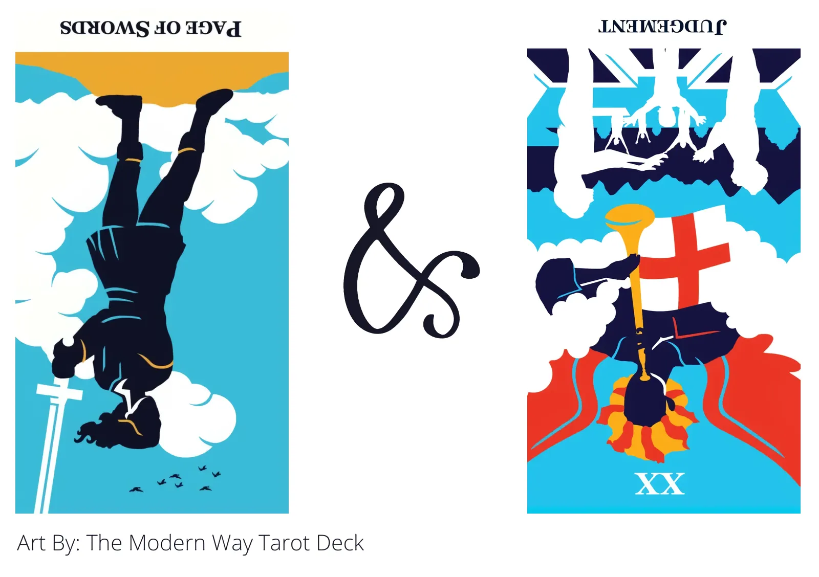 page of swords reversed and judgement reversed tarot cards together