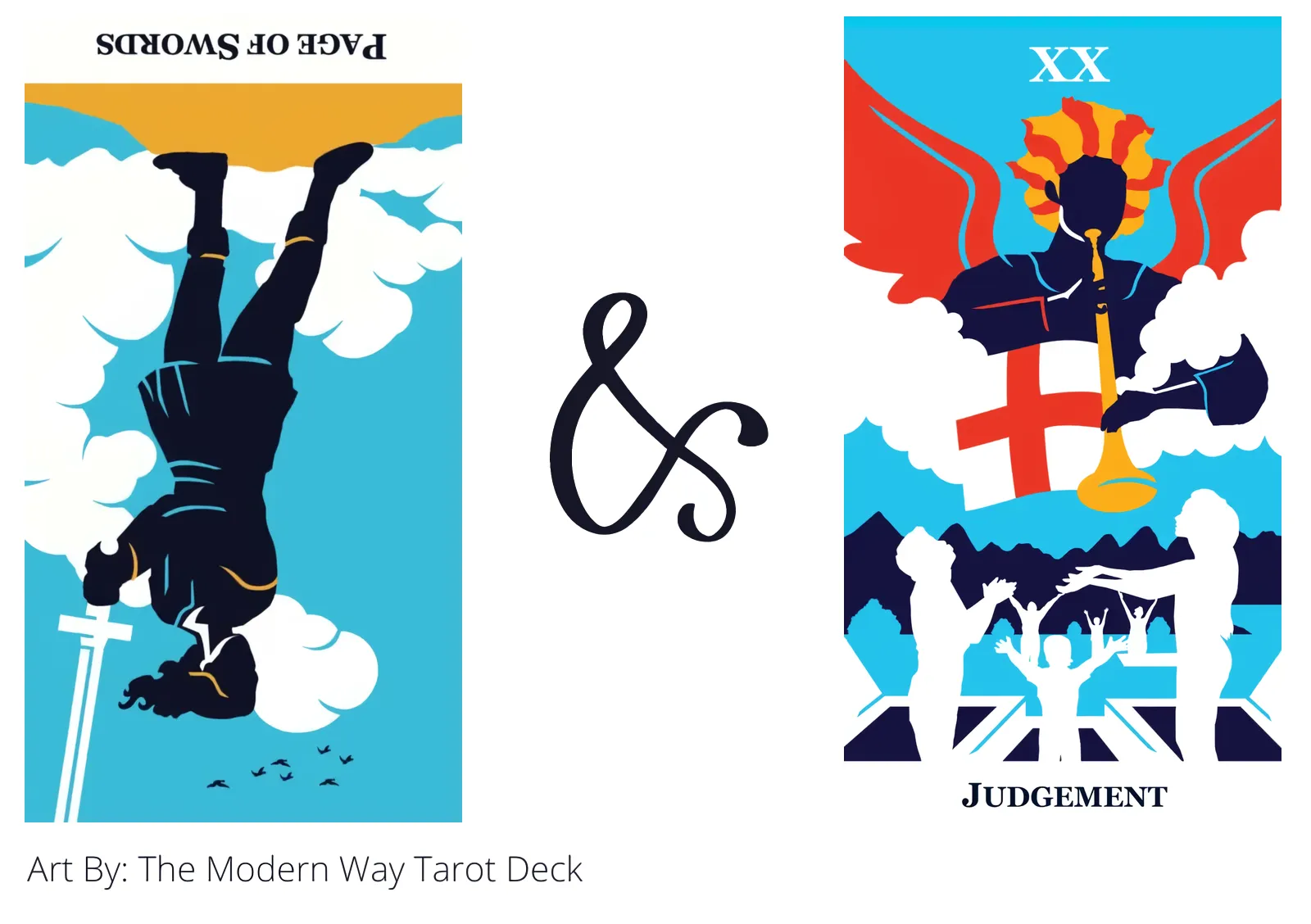 page of swords reversed and judgement tarot cards together