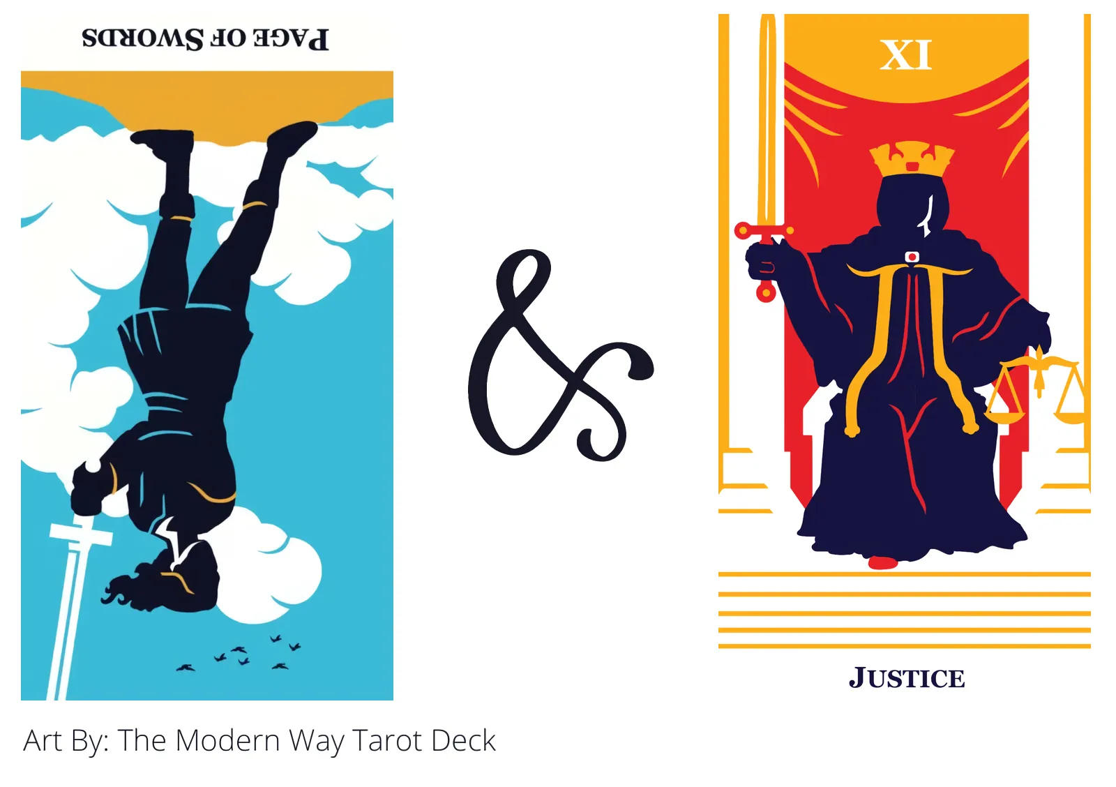 page of swords reversed and justice tarot cards together