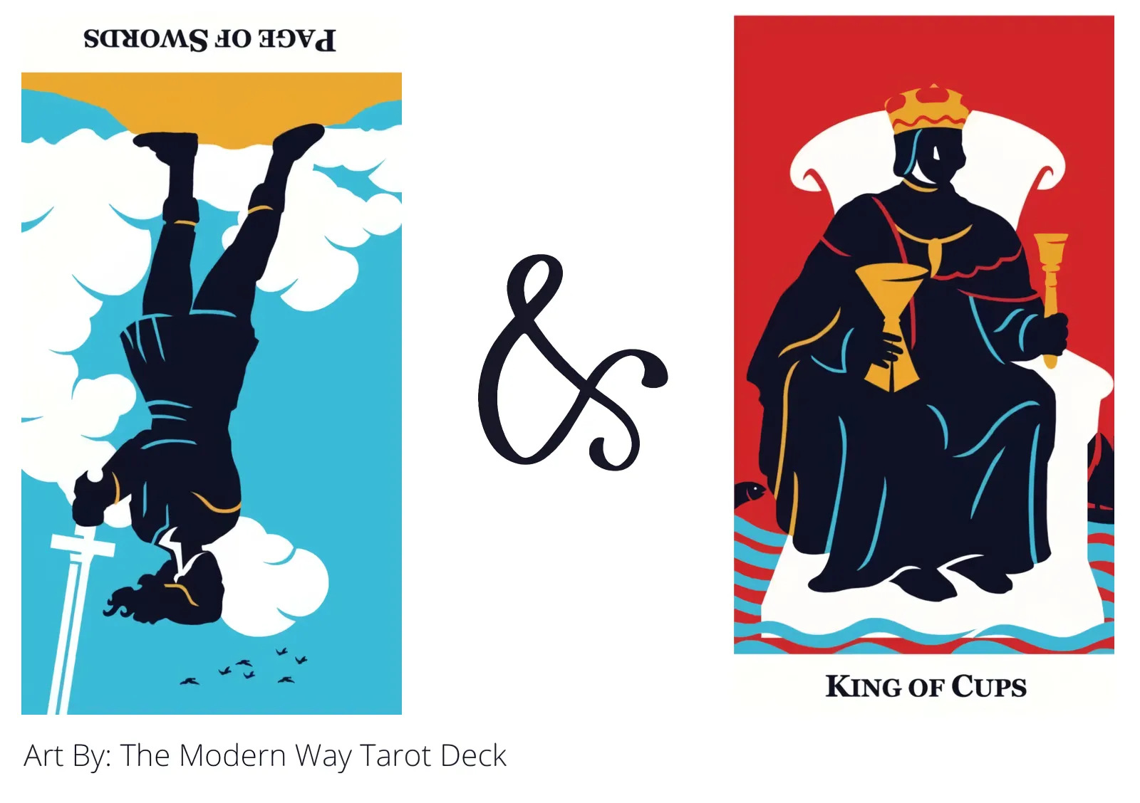 page of swords reversed and king of cups tarot cards together