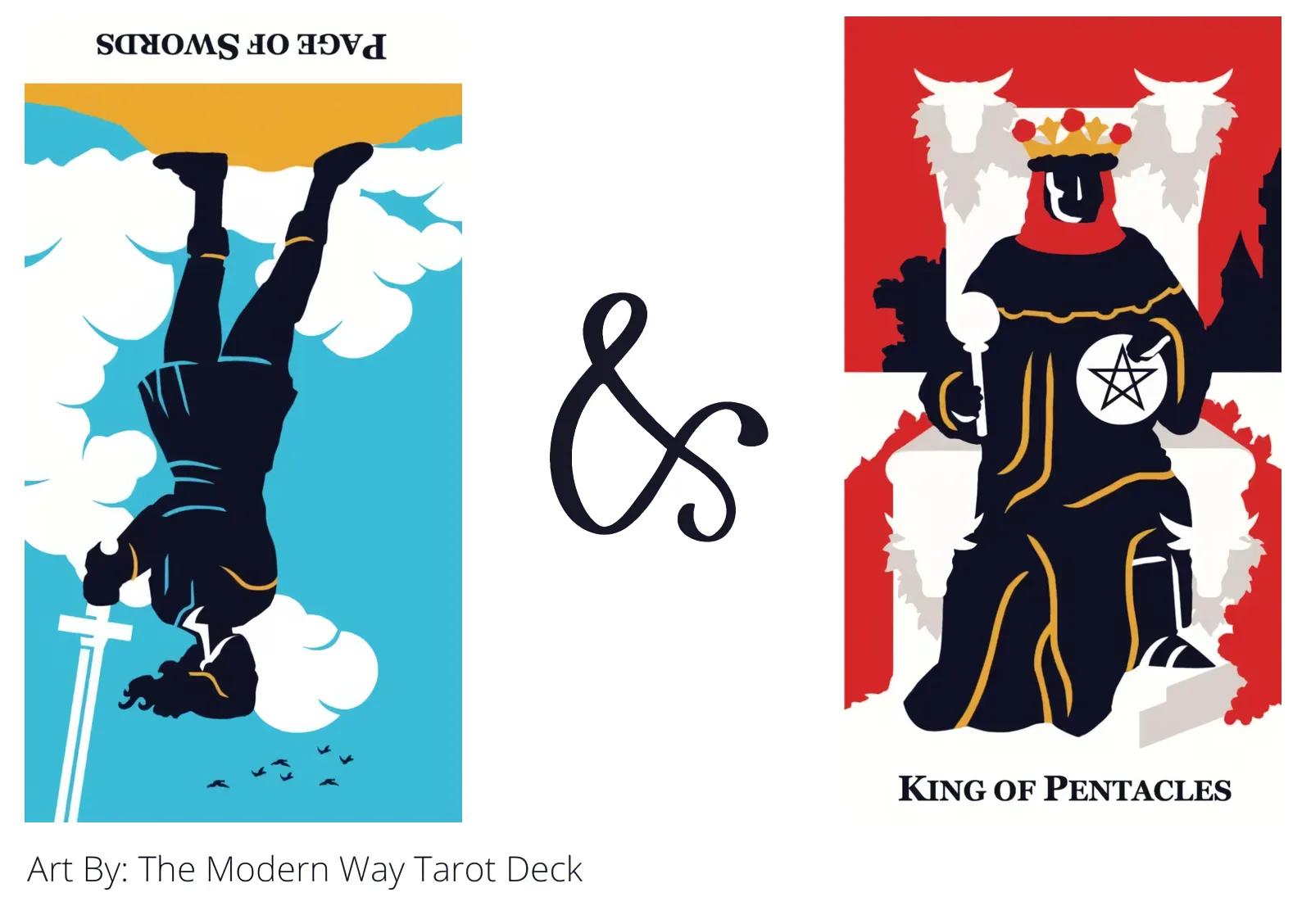 page of swords reversed and king of pentacles tarot cards together