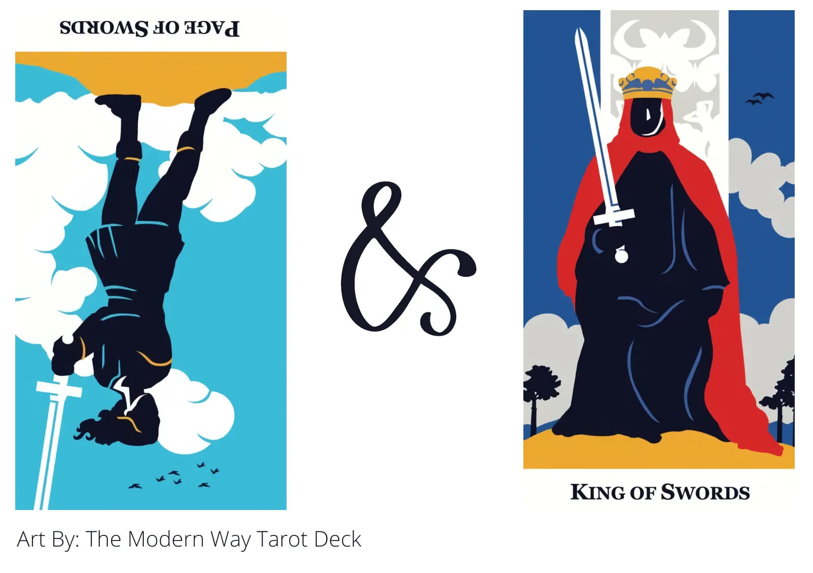 page of swords reversed and king of swords tarot cards together