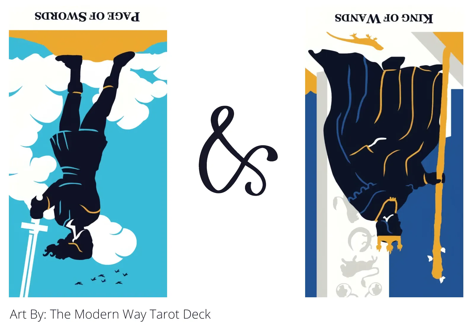 page of swords reversed and king of wands reversed tarot cards together