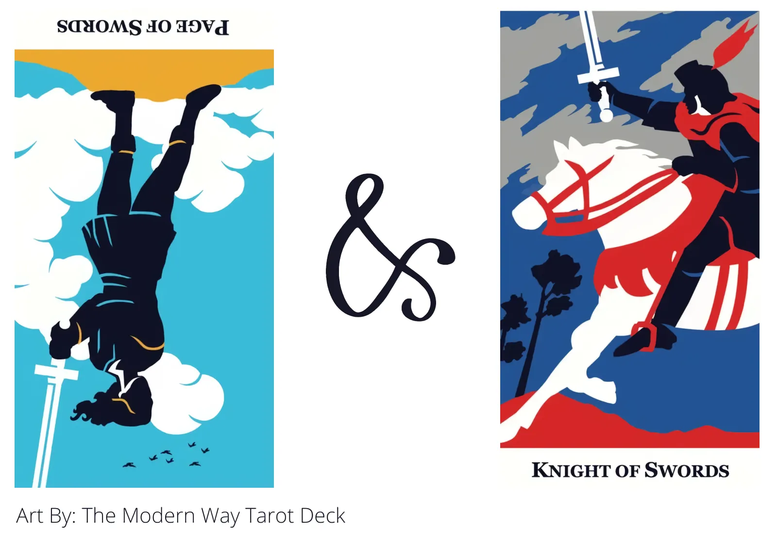page of swords reversed and knight of swords tarot cards together