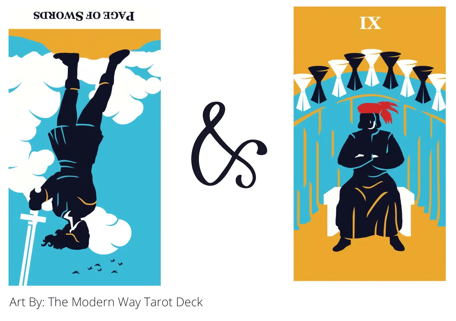 page of swords reversed and nine of cups tarot cards together