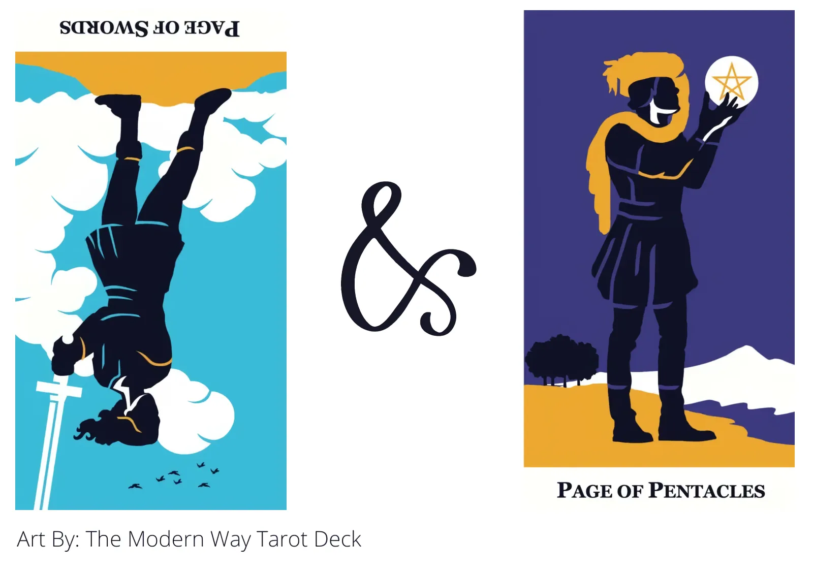 page of swords reversed and page of pentacles tarot cards together
