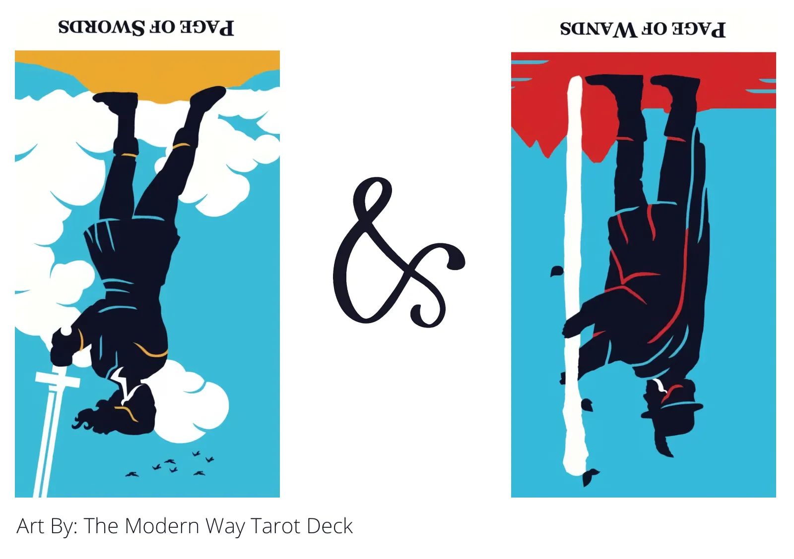 page of swords reversed and page of wands reversed tarot cards together