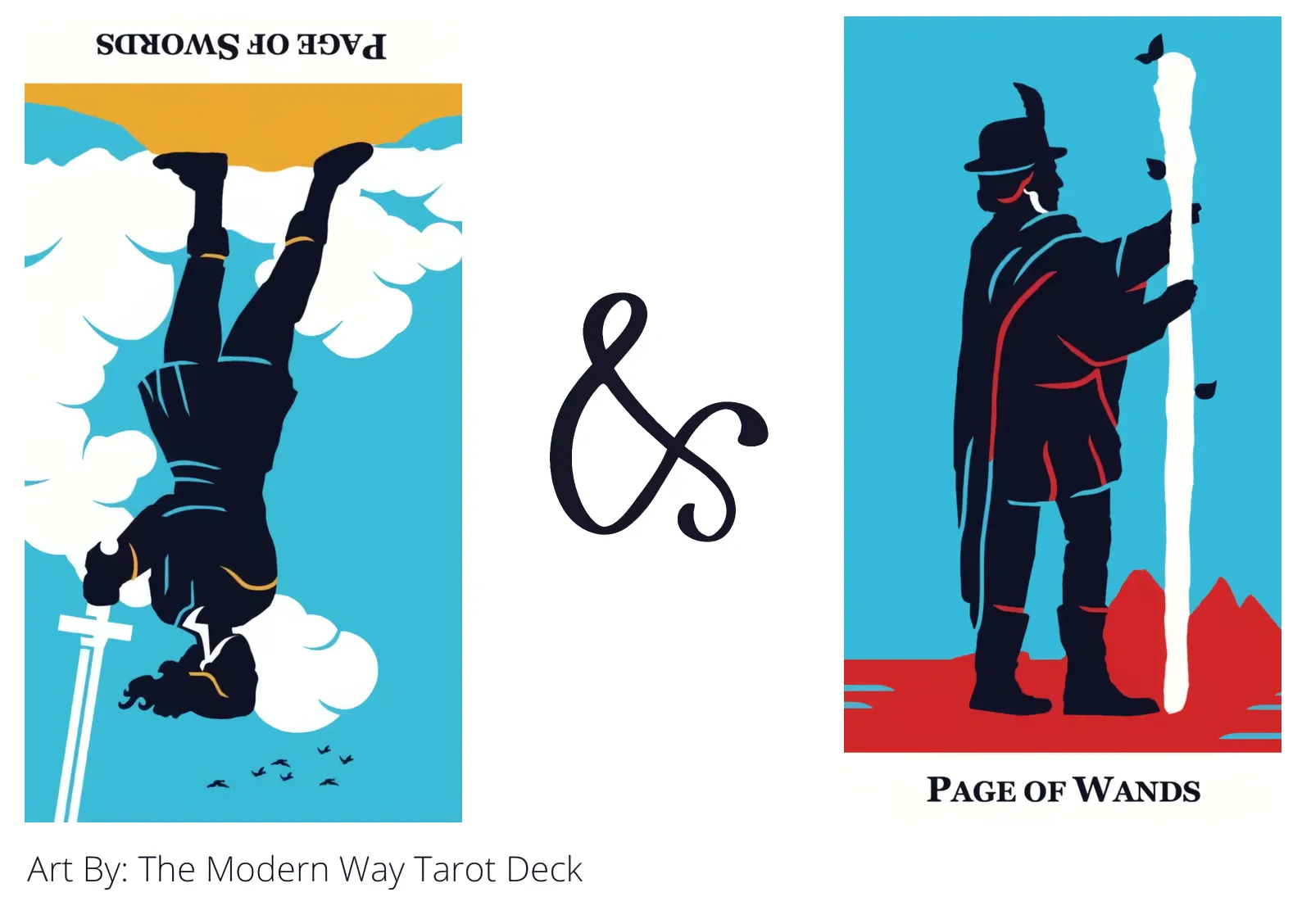 page of swords reversed and page of wands tarot cards together