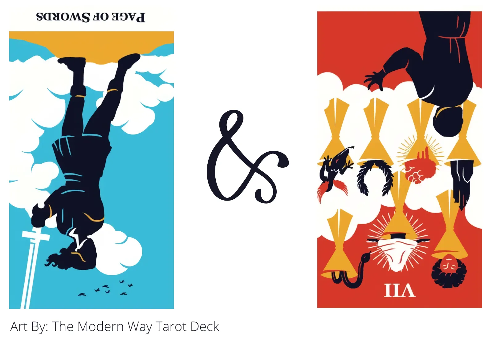 page of swords reversed and seven of cups reversed tarot cards together