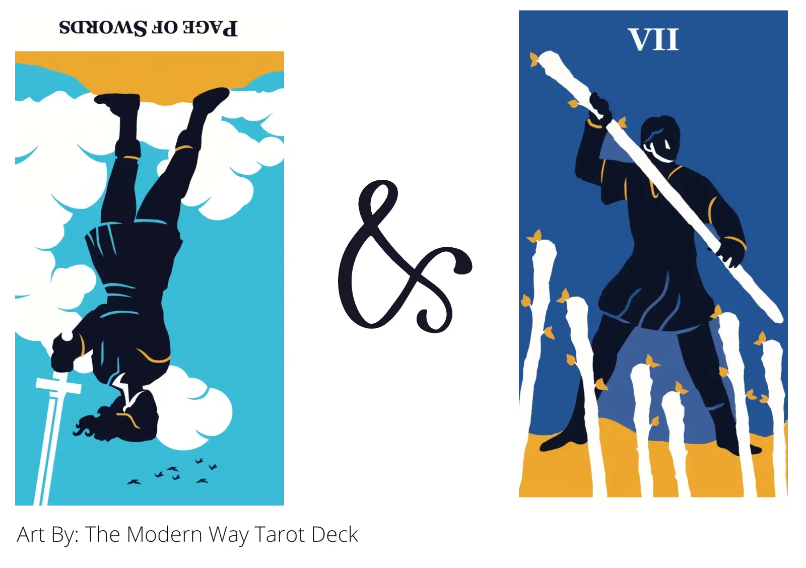 page of swords reversed and seven of wands tarot cards together