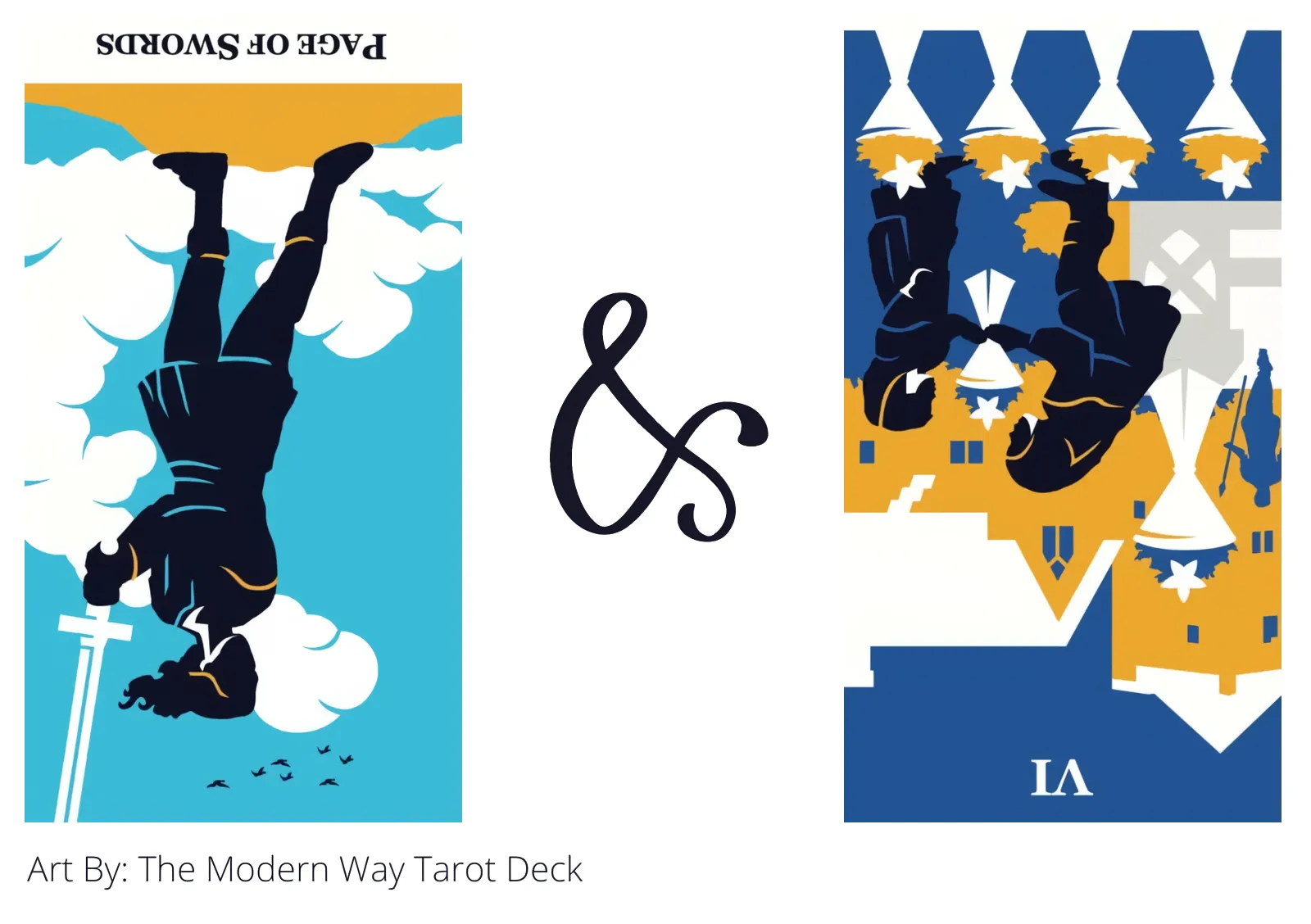 page of swords reversed and six of cups reversed tarot cards together