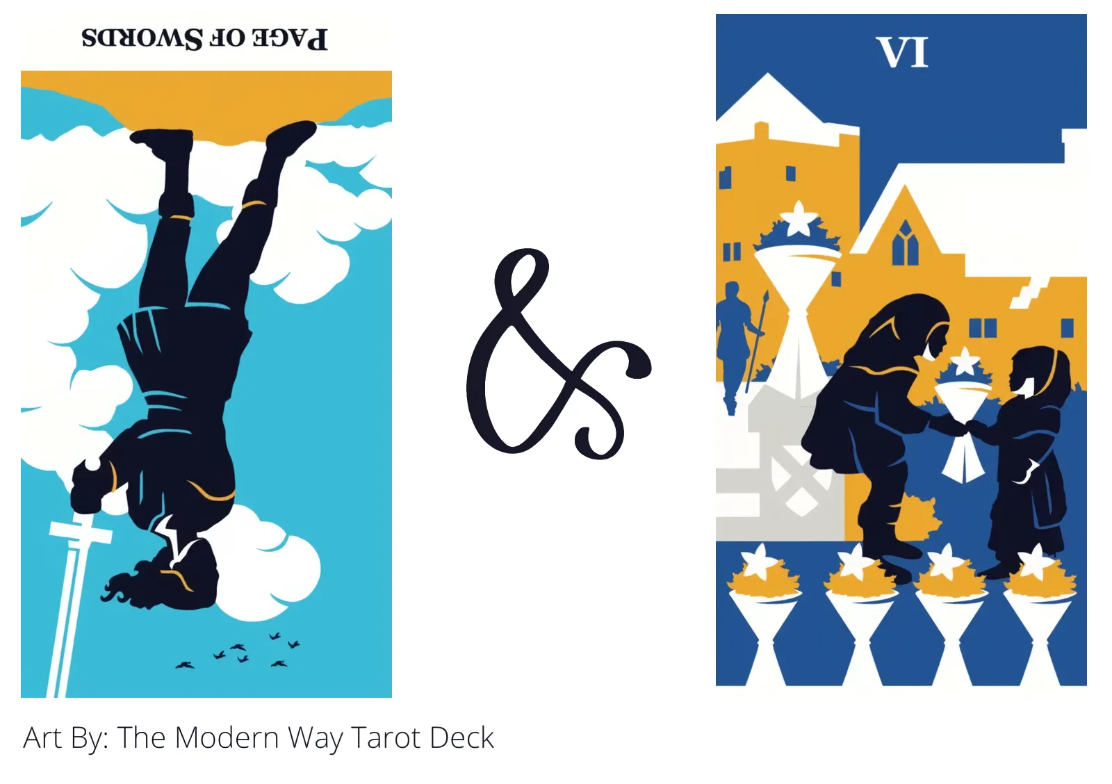 page of swords reversed and six of cups tarot cards together