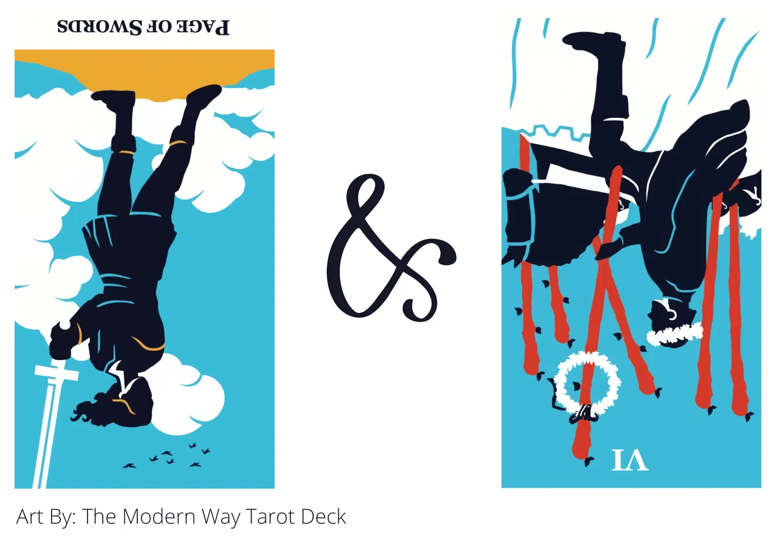 page of swords reversed and six of wands reversed tarot cards together