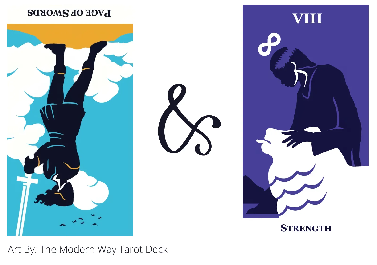 page of swords reversed and strength tarot cards together