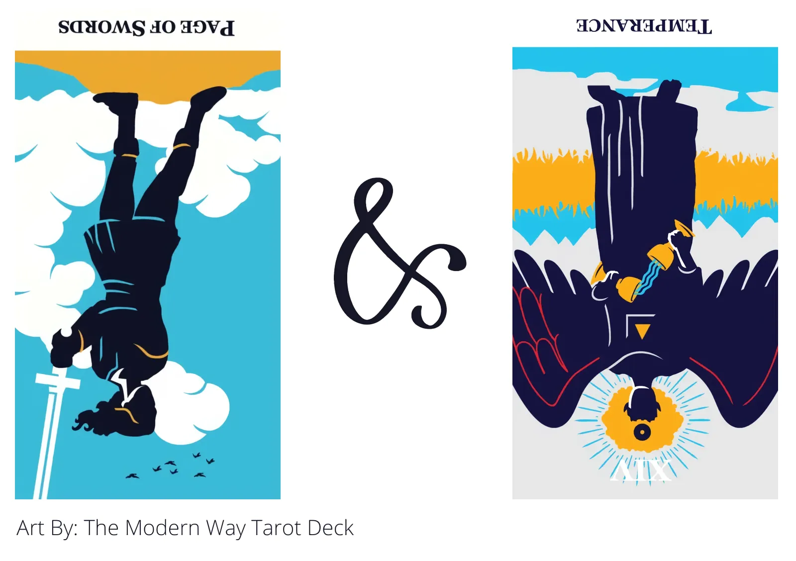 page of swords reversed and temperance reversed tarot cards together
