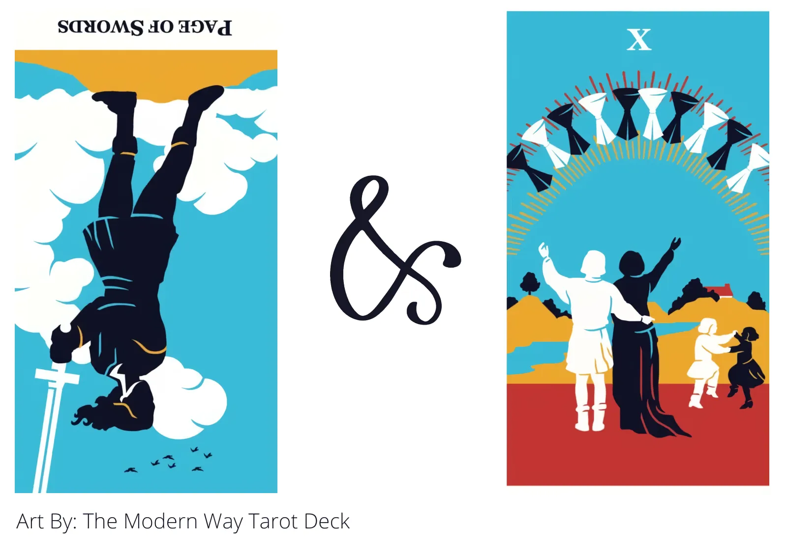 page of swords reversed and ten of cups tarot cards together