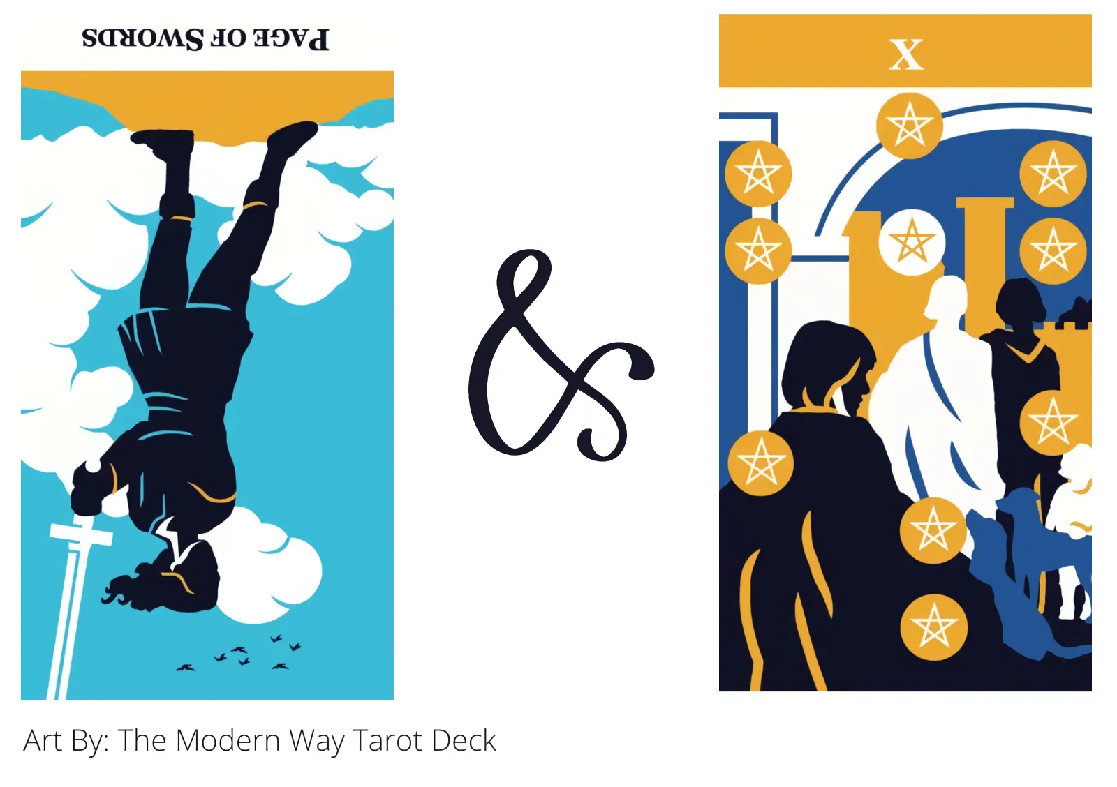 page of swords reversed and ten of pentacles tarot cards together
