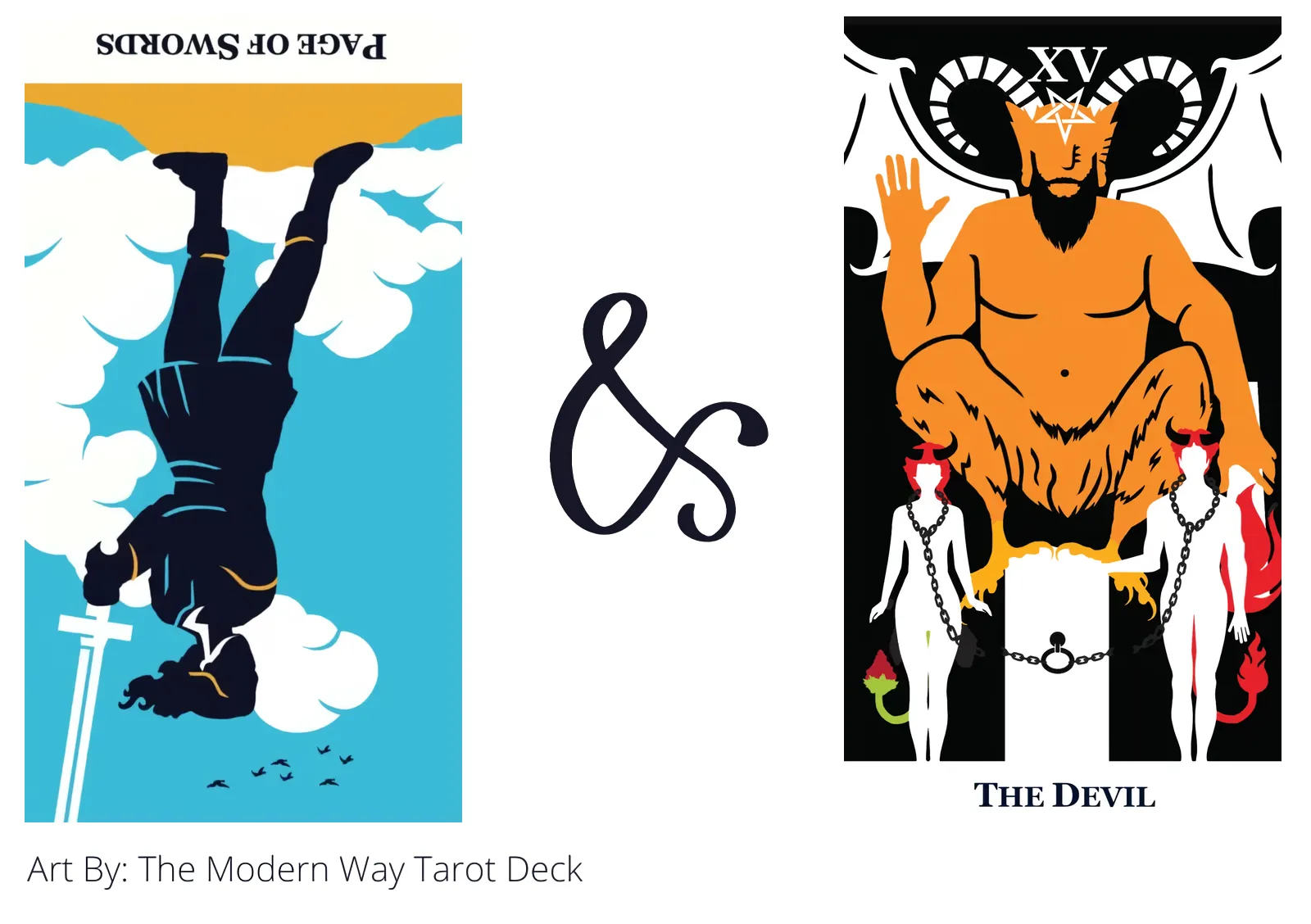 page of swords reversed and the devil tarot cards together