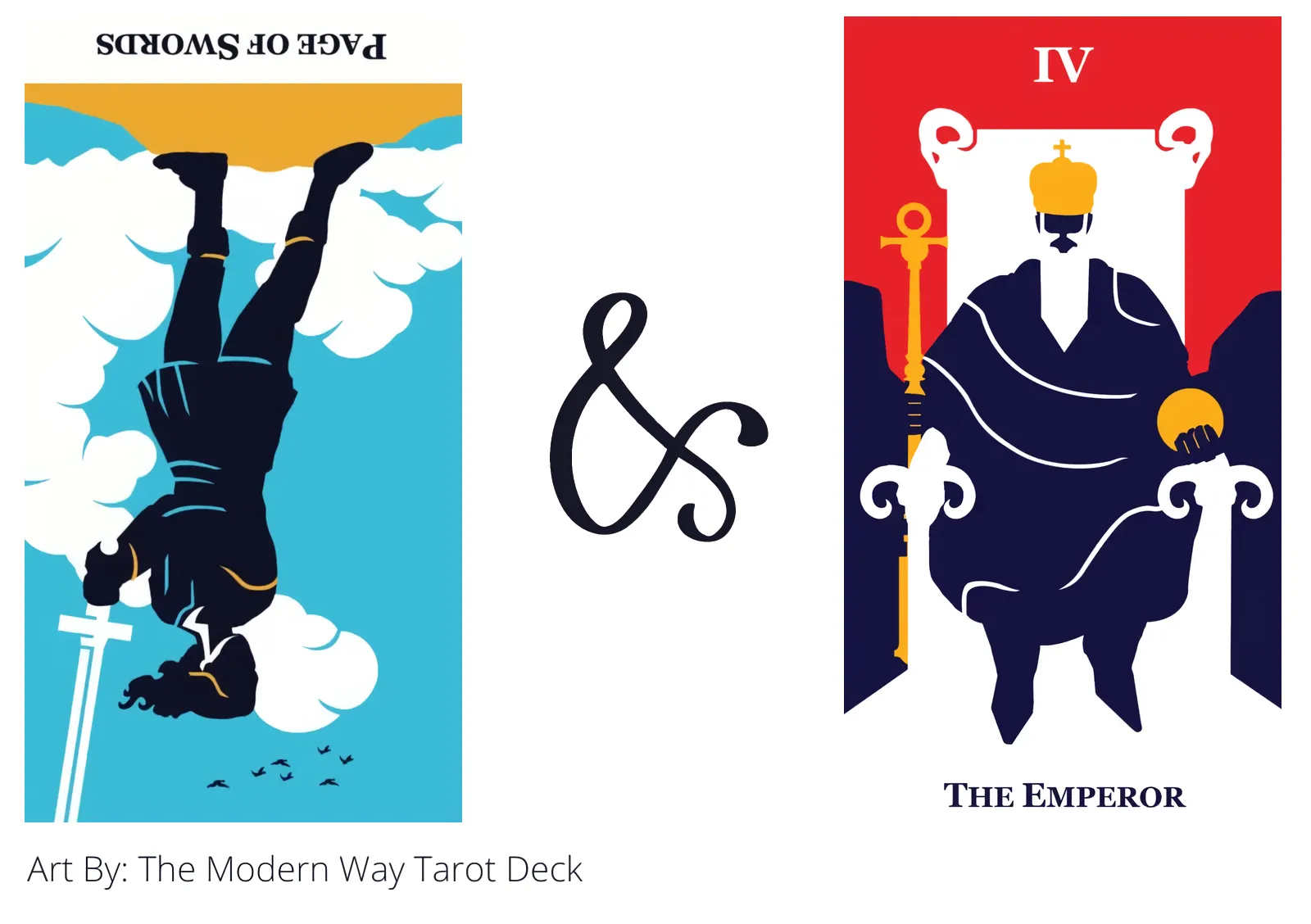 page of swords reversed and the emperor tarot cards together