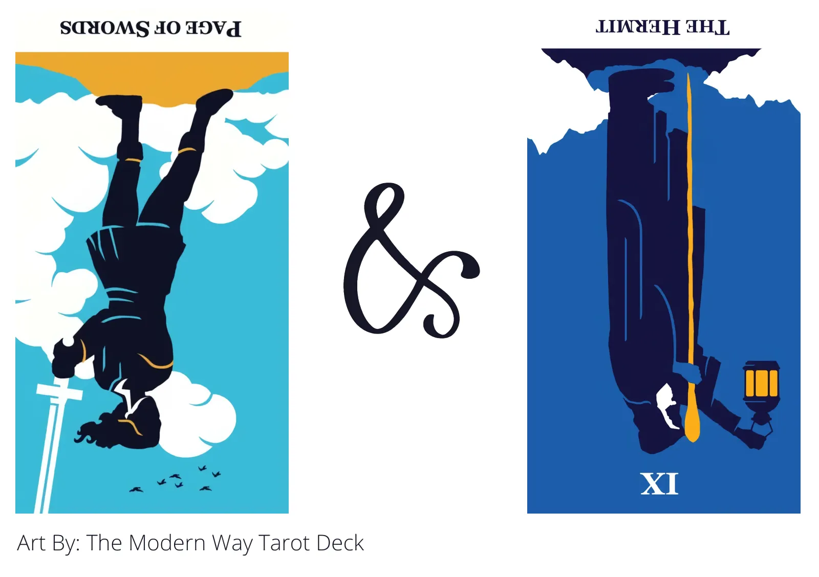 page of swords reversed and the hermit reversed tarot cards together