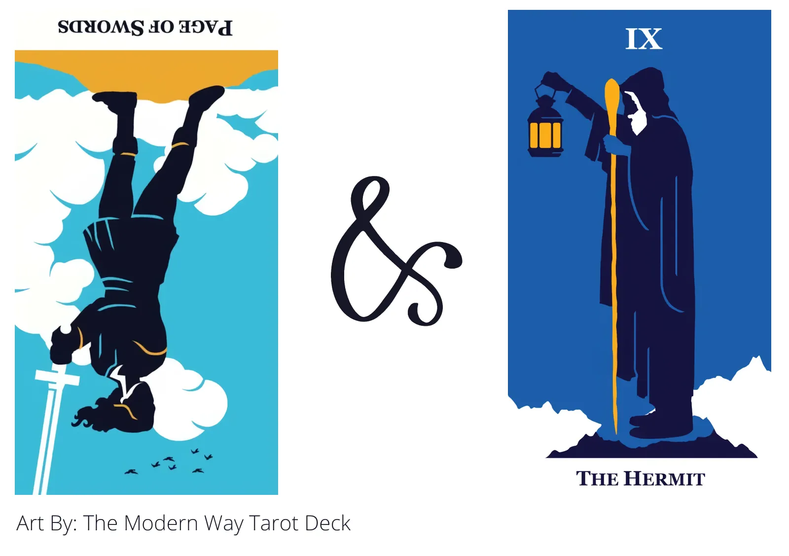 page of swords reversed and the hermit tarot cards together