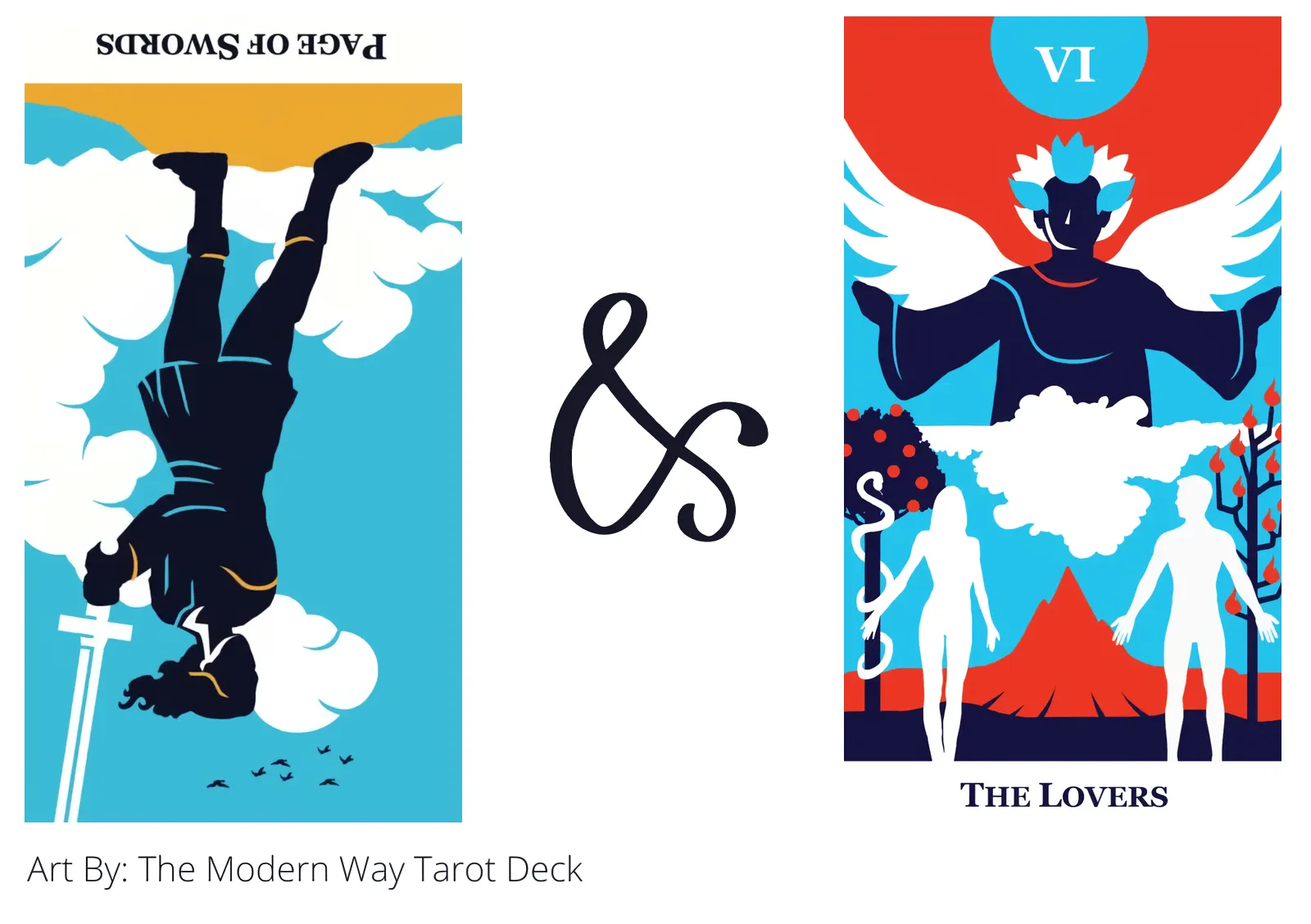 page of swords reversed and the lovers tarot cards together