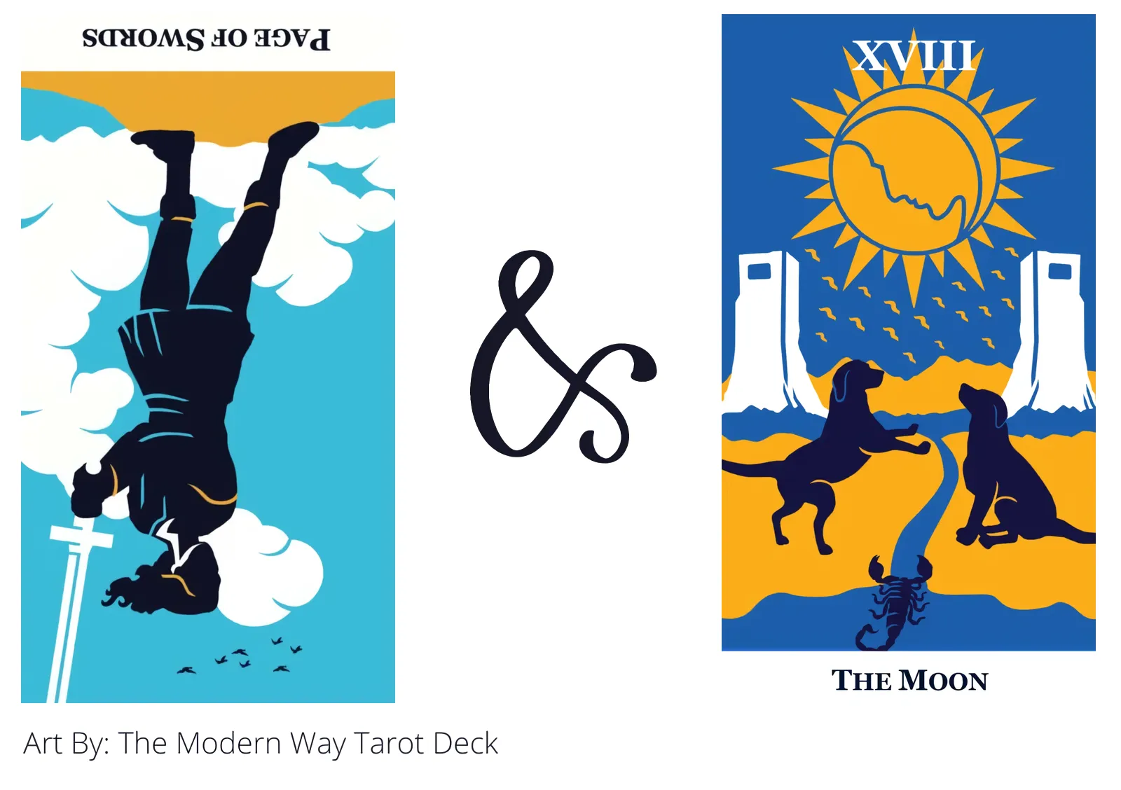 page of swords reversed and the moon tarot cards together