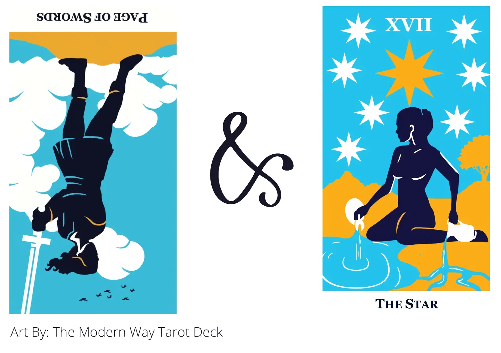 page of swords reversed and the star tarot cards together