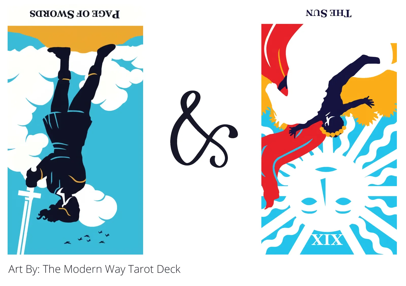 page of swords reversed and the sun reversed tarot cards together