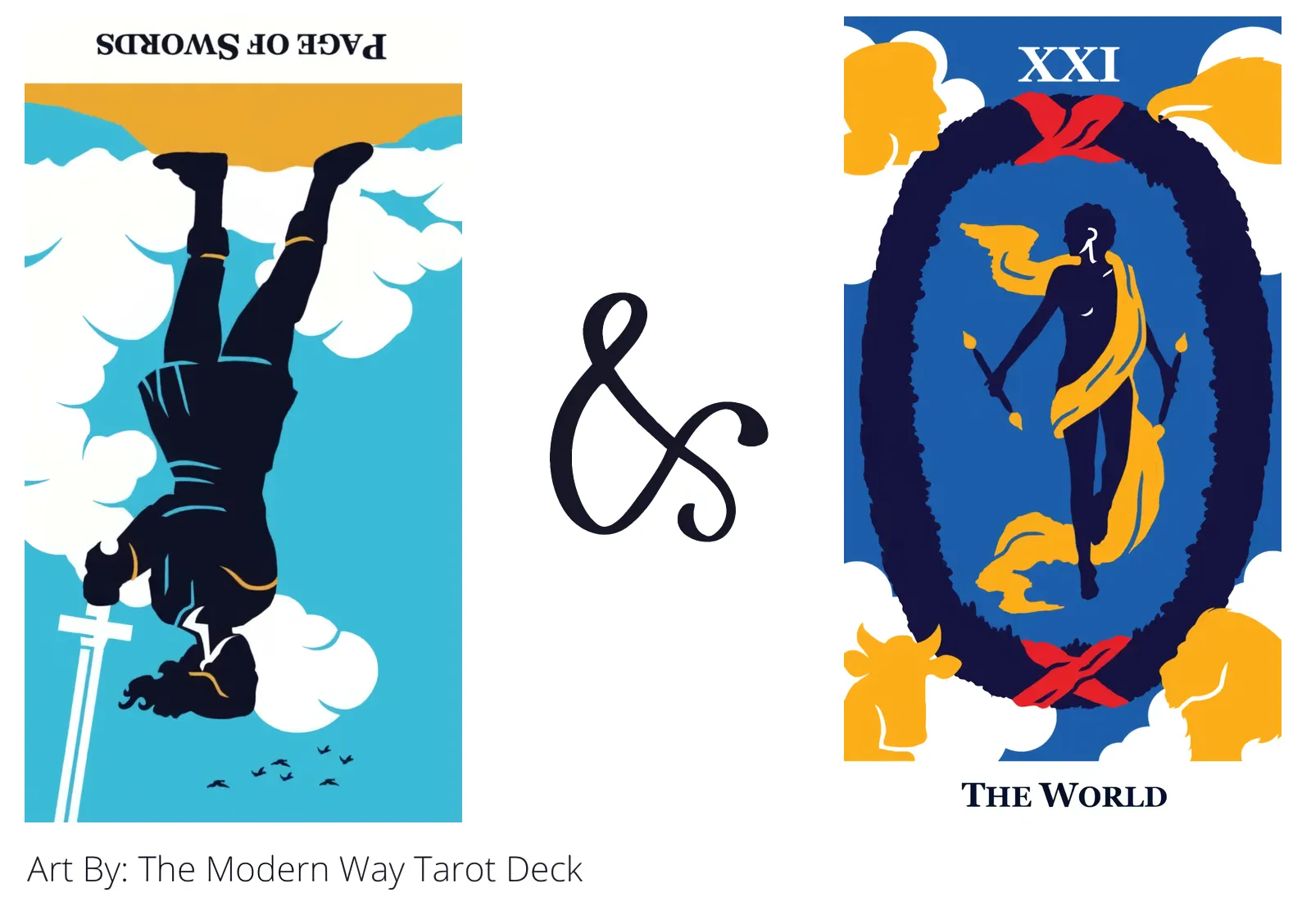 page of swords reversed and the world tarot cards together