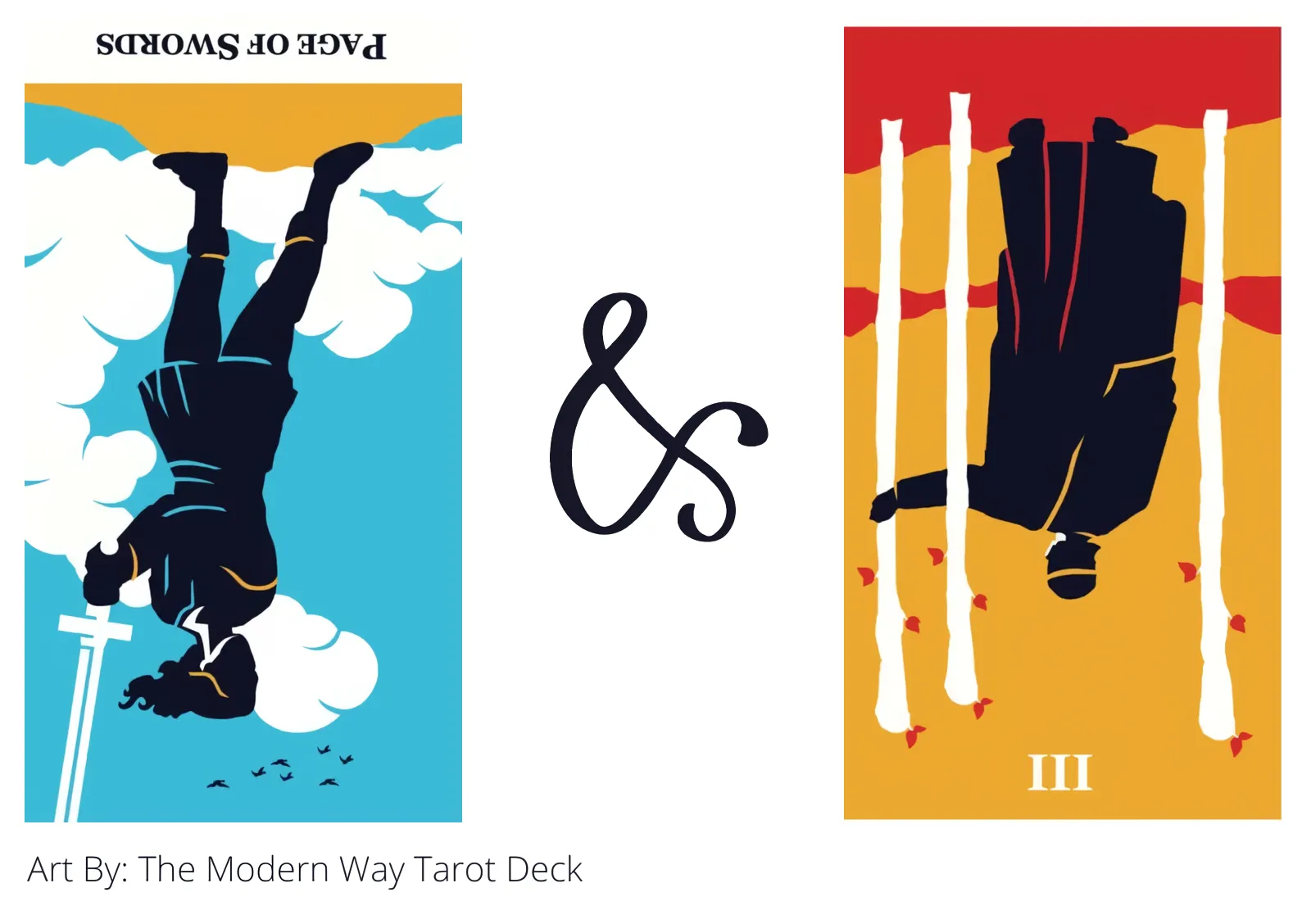 page of swords reversed and three of wands reversed tarot cards together