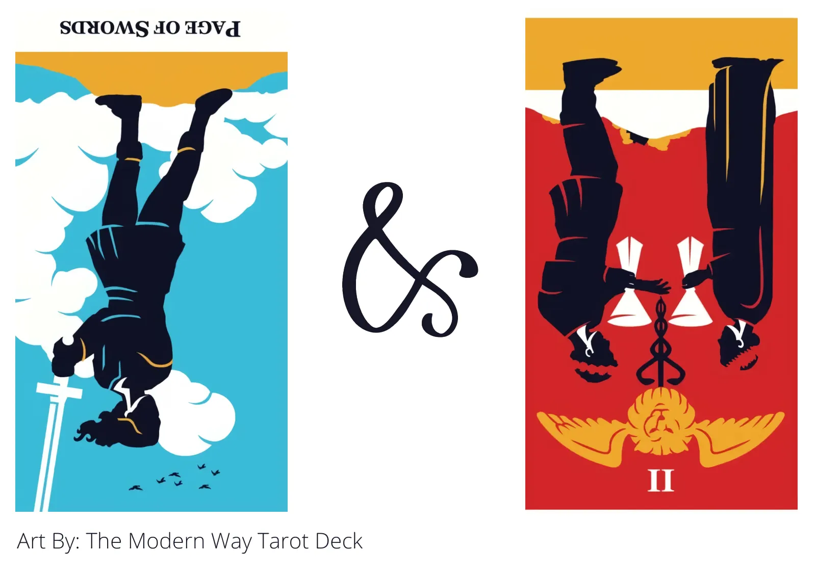 page of swords reversed and two of cups reversed tarot cards together