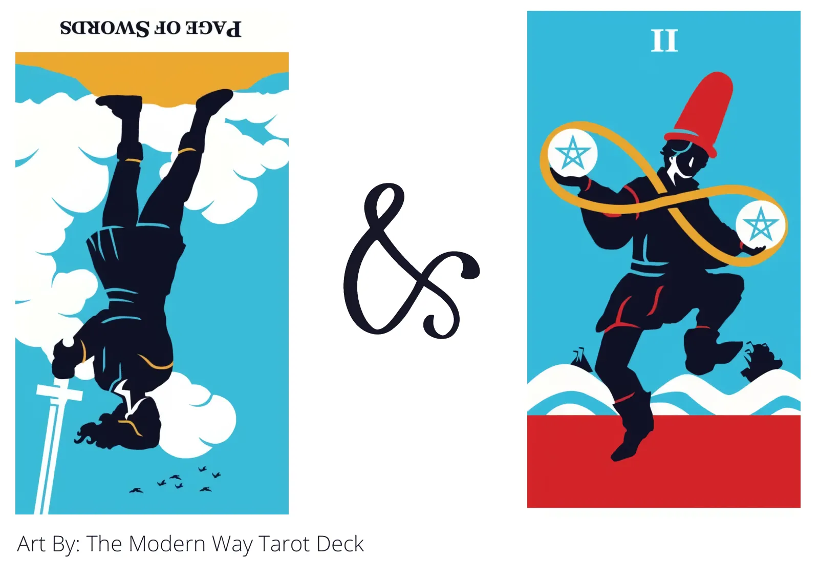 page of swords reversed and two of pentacles tarot cards together